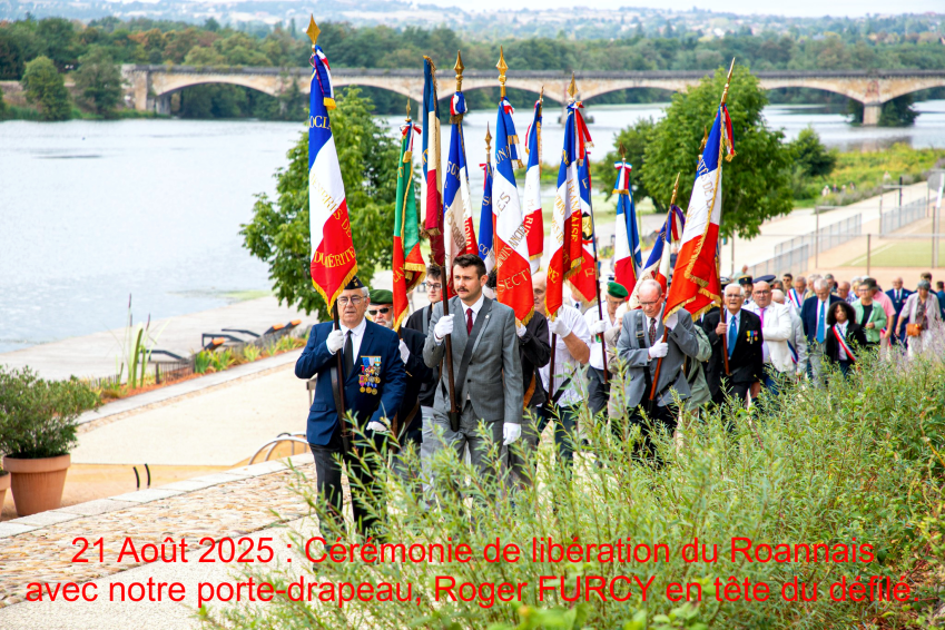 Commémoration de libération du Roannais, le 21 août 2025 avec Roger Furcy, notre porte-drapeau.